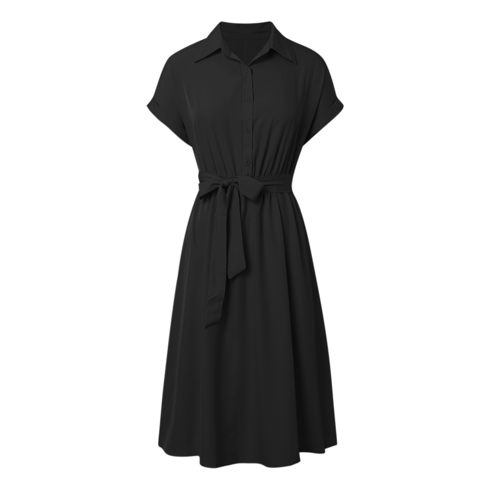 thumbnail image 4 of Vestido camisero midi elegante con cuello en V para mujer - Vestido informal de manga corta y largo hasta la rodilla - Atuendo de verano para fiestas de trabajo, 4 of 6